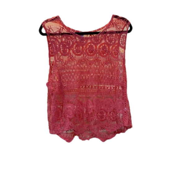 Beautify Beautique Tops - Beautiful boutique, pink mesh embroidery tank top, NWT